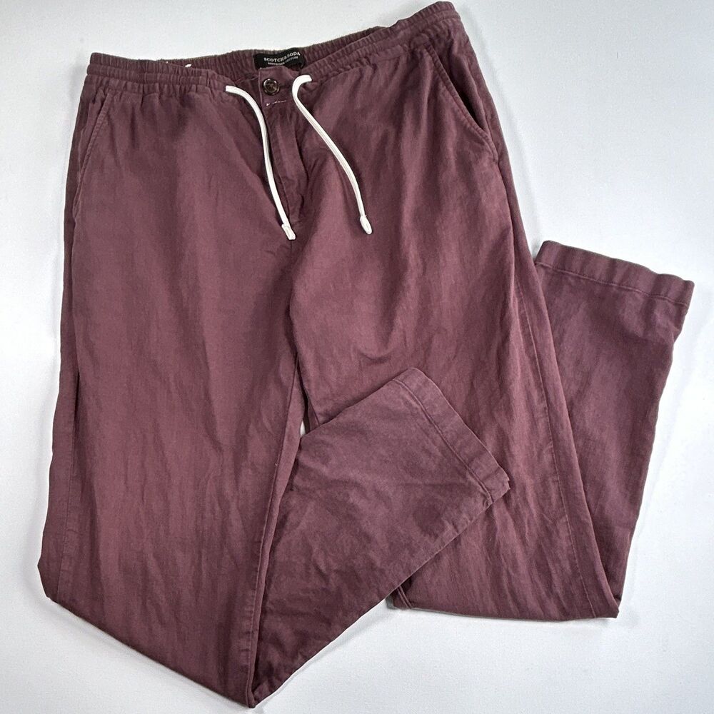 Scotch & Soda Warren Burgundy Cotton Linen Drawstring Pants Men's 33 x 32